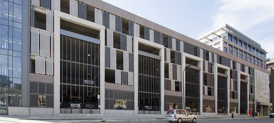 perforated metal panels garage facade