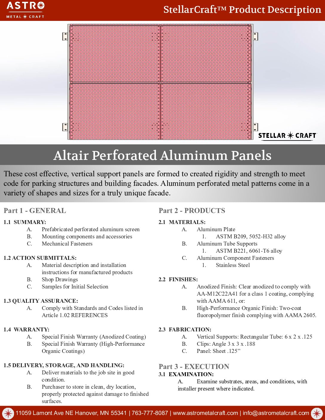 Astro Metal Craft – Stellar Craft Altair Perforated Aluminum Panels Line Card