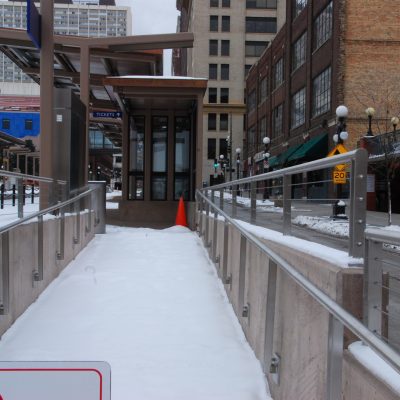Stainless Steel Cable Railing and Hand Rails at Outdoor Passenger Lightrail Train Loading Station in Minneapolis MN