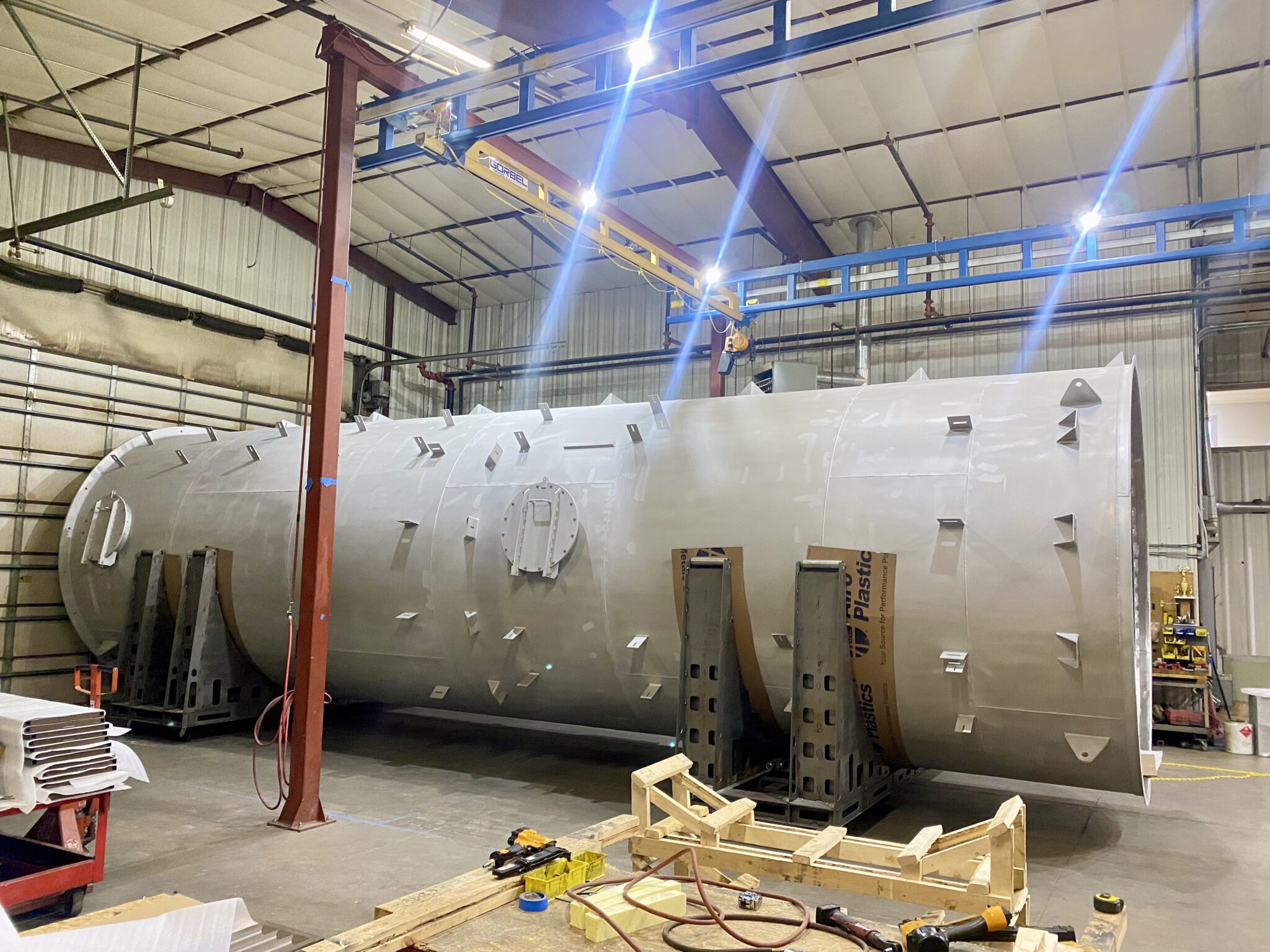 sand blasted VOC stripper tower in shop